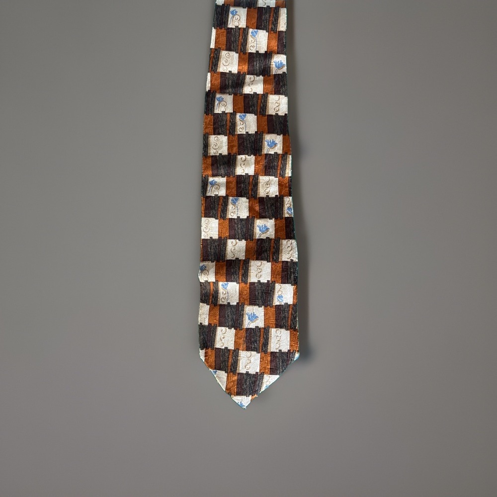 Ermenegildo Zegna Men Silk Tie Abstract Geometric Multicolor Disegno Esclusivo